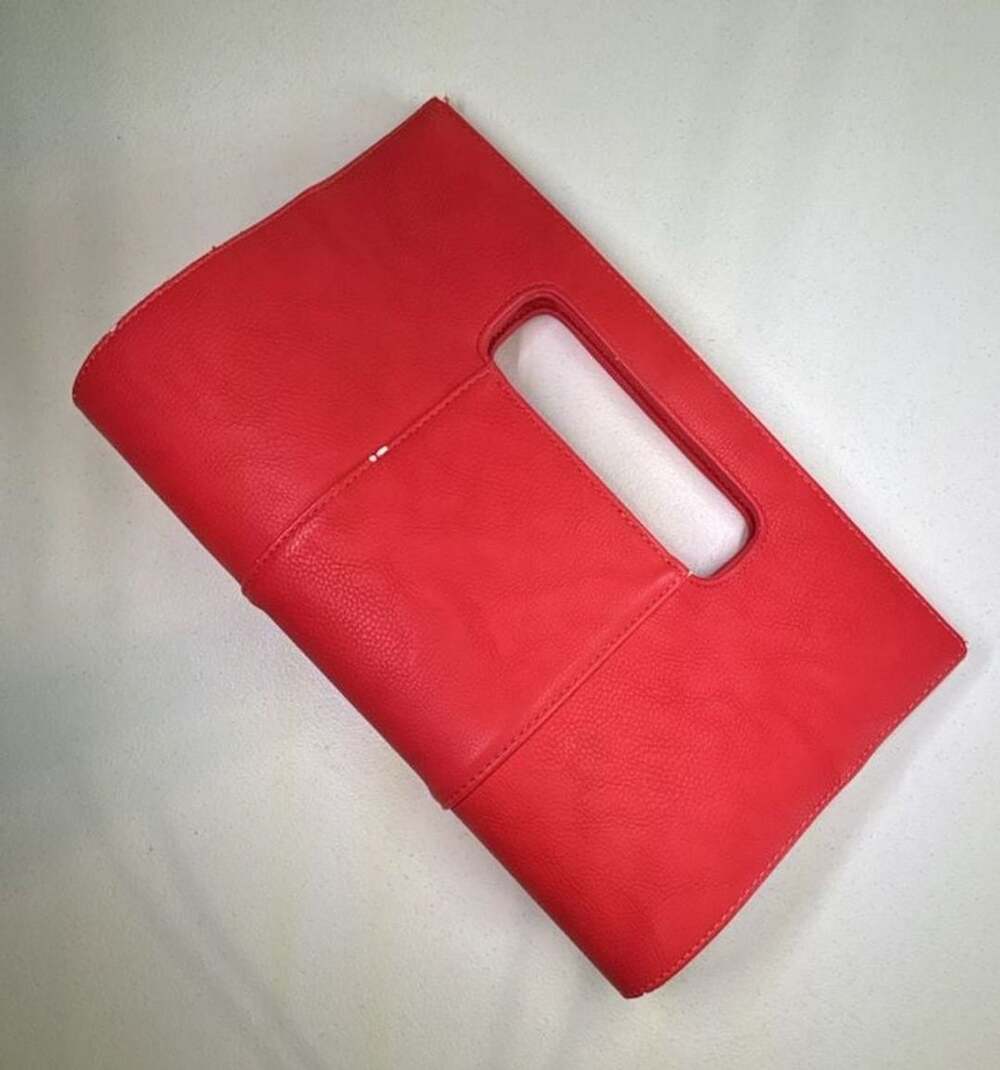 Red Leather Clutch Purse with Cutout Handle